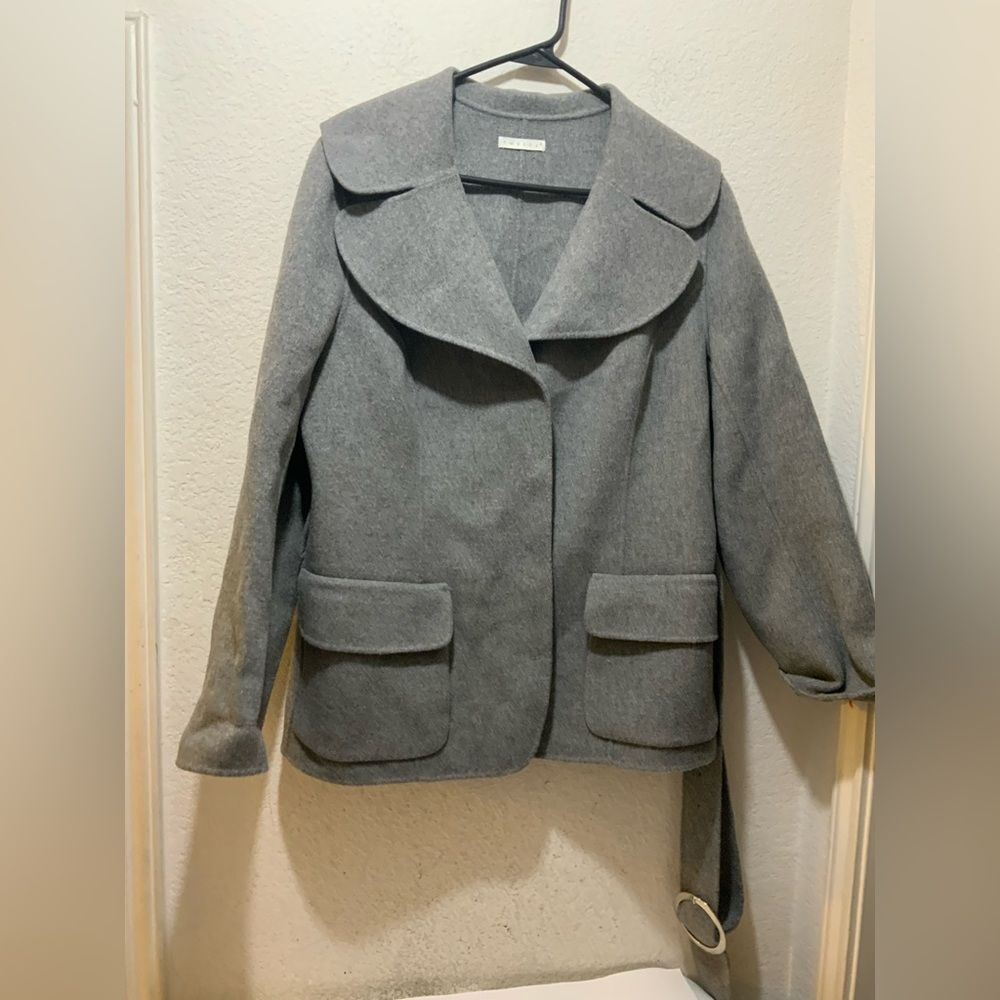 TWEEDS gray wool blend snap coat with matching belt